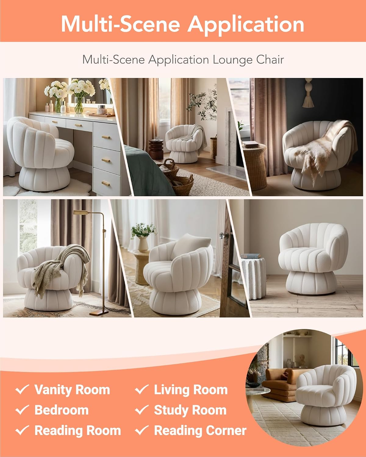 Vanity 360-Degree Swivel Accent Chair - Mid Century Modern Plush Round Makeup Chair, Relaxing Comfy Lounge Sofa Arm Chairs, Idear for Living Room, Bedroom (Green Velvet Fabric)