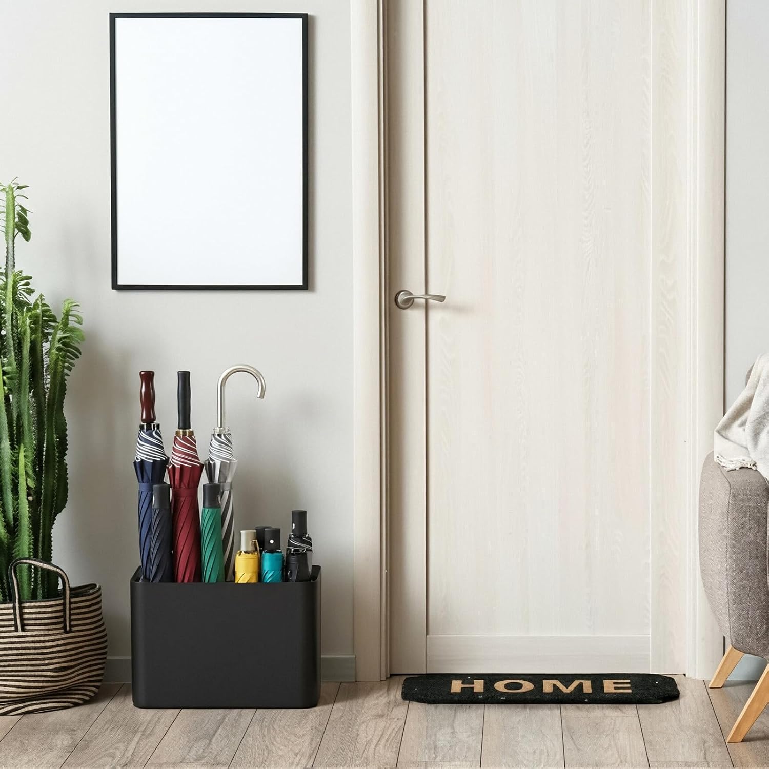 Threehoney Can Store 15 Umbrella Holder for Entryway Corner with Drip Tray, Umbrellas Stand Rack Space Saving Storage Organizer, Compact Umbrella Holder Indoor for Home Office Decor(Black)