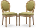 Linen Upholstered Dining Chairs Set of 2 French Country Oval Fabric Back Kitchen Side Chair with Wood Legs for Dining Room, Kitchen, Restaurant(Olive Green-Fabric)