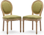 Linen Upholstered Dining Chairs Set of 2 French Country Oval Fabric Back Kitchen Side Chair with Wood Legs for Dining Room, Kitchen, Restaurant(Olive Green-Fabric)