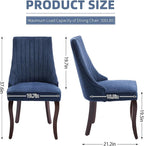Blue Linen Dining Chairs Set of 4，Fabric Channel Tufted Kitchen Chairs, Upholstered Accent Chairs with Curved Solid Wood Legs, Comfortable Dining Chair for Dining Room, (Blue, 4pc)