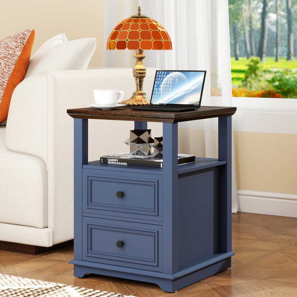 MUUEGM 18" End Tables for Living Room Farmhouse Night Stand with Chargin...