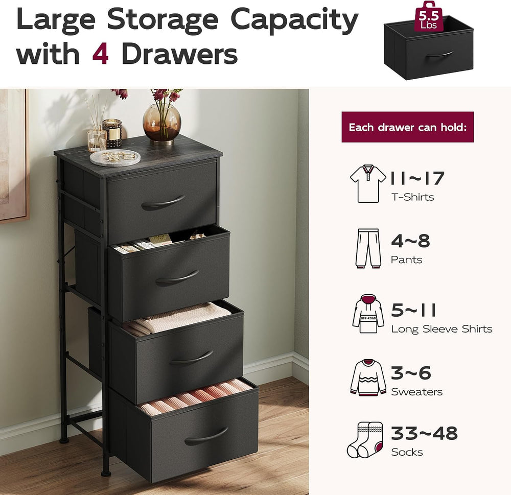 WLIVE Small Dresser Nightstand for Bedroom, 4 Drawers, Charcoal Black