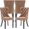Velvet Dining Chairs Set of 4, Upholstered Dining Room Chairs with Nailhead Trim, Sillas de Comedor Modernas 4, Wooden Kitchen Chairs for Dining Room, Living Room, Kitchen, Bedroom, Brown