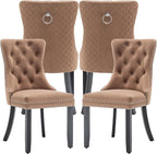 Velvet Dining Chairs Set of 4, Upholstered Dining Room Chairs with Nailhead Trim, Sillas de Comedor Modernas 4, Wooden Kitchen Chairs for Dining Room, Living Room, Kitchen, Bedroom, Brown