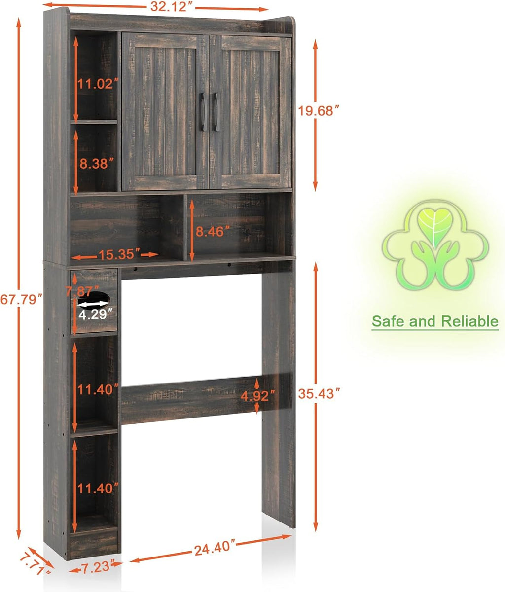 Vabches Over The Toilet Storage Cabinet, Farmhouse Storage Cabinet Over Toilet with Barn Door，Home Space-Saving Toilet Rack, for Bathroom, Restroom, Laundry