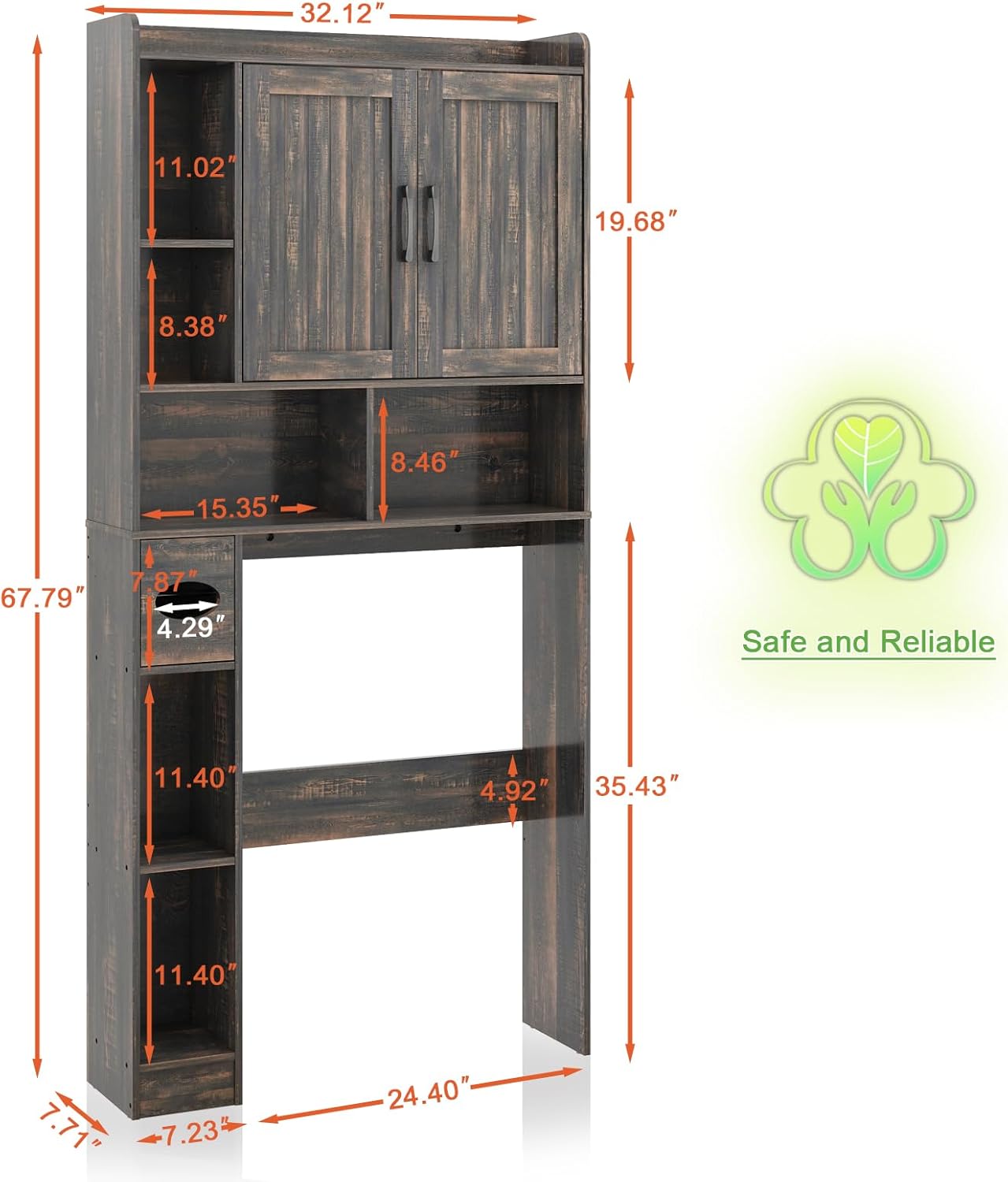 Vabches Over The Toilet Storage Cabinet, Farmhouse Storage Cabinet Over Toilet with Barn Door，Home Space-Saving Toilet Rack, for Bathroom, Restroom, Laundry
