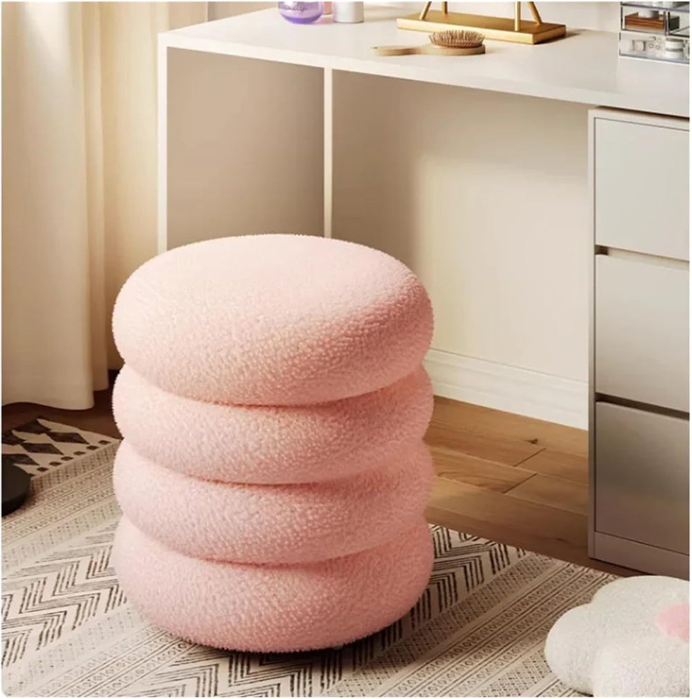 Soft Lamb Wool Ottoman Cream Vanity Stool for Girls' Makeup Bedroom Chair...