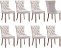 Modern Dining Chairs Set of 8, Tufted Upholstered Dining Chair with Solid Wood Legs, Beige Velvet Accent Chair, Sillas de Comedor, Kitchen & Dining Room Chairs (Beige, Velvet, 8Pcs)