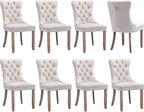 Modern Dining Chairs Set of 8, Tufted Upholstered Dining Chair with Solid Wood Legs, Beige Velvet Accent Chair, Sillas de Comedor, Kitchen & Dining Room Chairs (Beige, Velvet, 8Pcs)