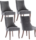 mikibama Linen Dining Chairs Set of 4 Channel Tufted Kitchen Dinner Chair Comfy Fabric Upholstered Accent Chair for Dining Room with Solid Wood Legs (Grey 4pc)
