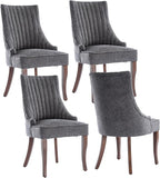 mikibama Linen Dining Chairs Set of 4 Channel Tufted Kitchen Dinner Chair Comfy Fabric Upholstered Accent Chair for Dining Room with Solid Wood Legs (Grey 4pc)