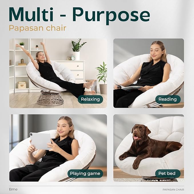 Bme 40" Ergonomic Wicker Papasan Chair