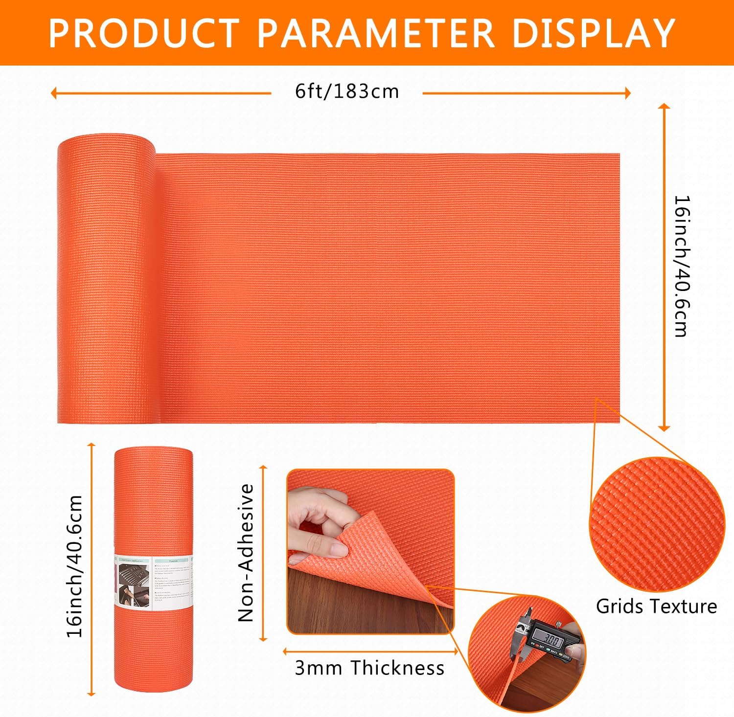 Foam Toolbox Liner Drawer Liner, Non-Slip Shelf Liners 16" W x 72" L Orange | Tool Drawer Mat Tool Box Mat Washable Toolbox Liner for Protecting Cabinet, Garage, Cart, Tool Box, Shelf, Workbench