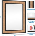 Rattan Wall Mirror with Wooden Framed 24 X 32 inch Farmhouse Rectangle Wood Mirror for Modern Decorative Bathroom, Living Room, Entryway, Bedroom (Black)