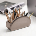 Remote Control Holders Organizer Box with 5 Compartment PU Leather Multi-functional Office Desk Storage Caddy Store Tv Remote for Media Player,Brush,Pencil,Glassees&Office Supplies (Champagne silver)