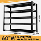 5-Tier 60" W x 20" D x 72" H Garage Shelving Metal Storage Rack 3000LBS Garage Shelving Heavy Duty Adjustable Storage Shelves Unit for Industrial Warehouse Basement Utility Shelf (Black)