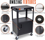Stand Steady AV Cart with Locking Cabinet, Adjustable Height, UL Certified, Steel Frame, Black