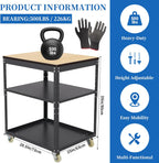 Adjustable Planer Stand with Wheels, Heavy Duty Planer Table for Miter Saw, Table Saw, and Power Tools, 500 lbs Capacity 3-Tier Steel Tool Stand with Storage Shelves for Workshop & Garage