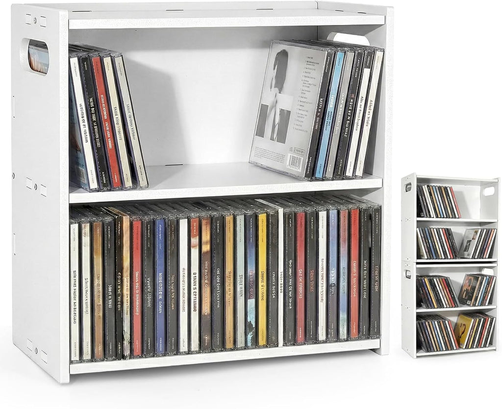 Stackable Double Layer CD Storage Rack, CD Holder for CD Cases, Holds 58 CD Cases, Space-Saving CD Case Organizer for Home & Theater Room, Ideal Gift for Music Lovers & CD Collectors