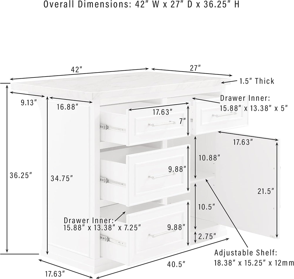 Crosley Furniture Cutler Faux Marble Top Kitchen Island with Storage, Breakfa...