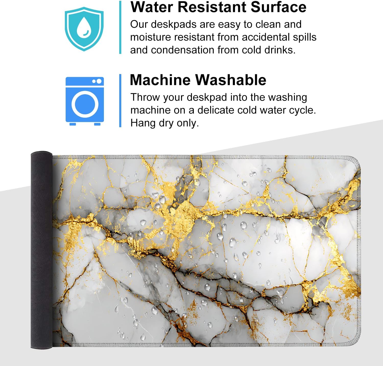 White Marble Mouse Pad – Large Extended Desk Mat 35.43 x 15.75 in – Elegant Gold Vein Design, Non-Slip Rubber Base, Waterproof Surface, Keyboard & Mouse Pad for Office, Gaming, Home Decor