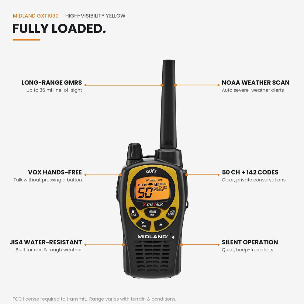 Midland GXT1030VP4 GMRS Two-Way Radios with Headsets, Hi-Vis Yellow, 2 Pack