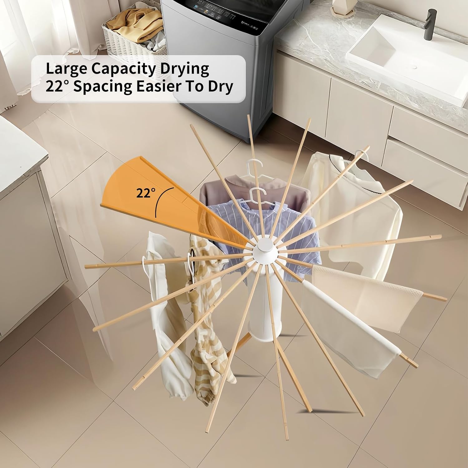 RFOUO Clothes Drying Rack Tripod,Foldable Portable Laundry Drying Rack with Wooden 16 Rods, Space-Saving Freestanding Clothes Rack for Indoor Outdoor, Apartment, Bedroom, Laundry Room