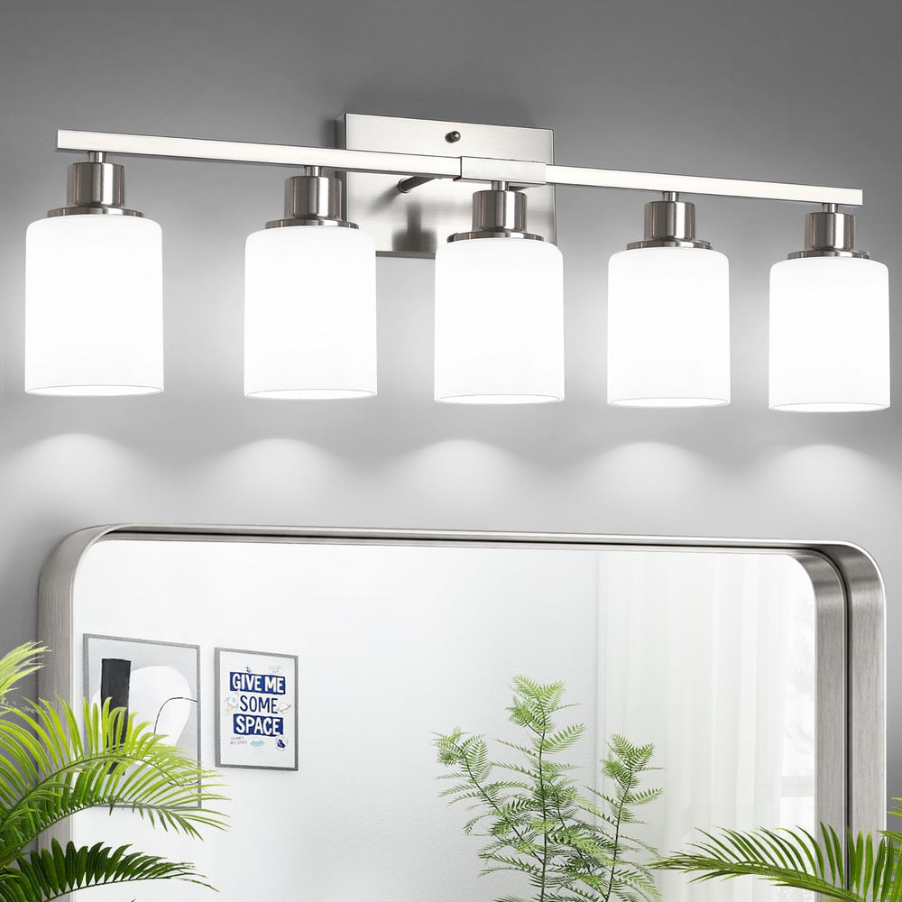 MOKATNG 5-Light Vanity Light with Milky White Shades, Brushed Nickle Bathroom...