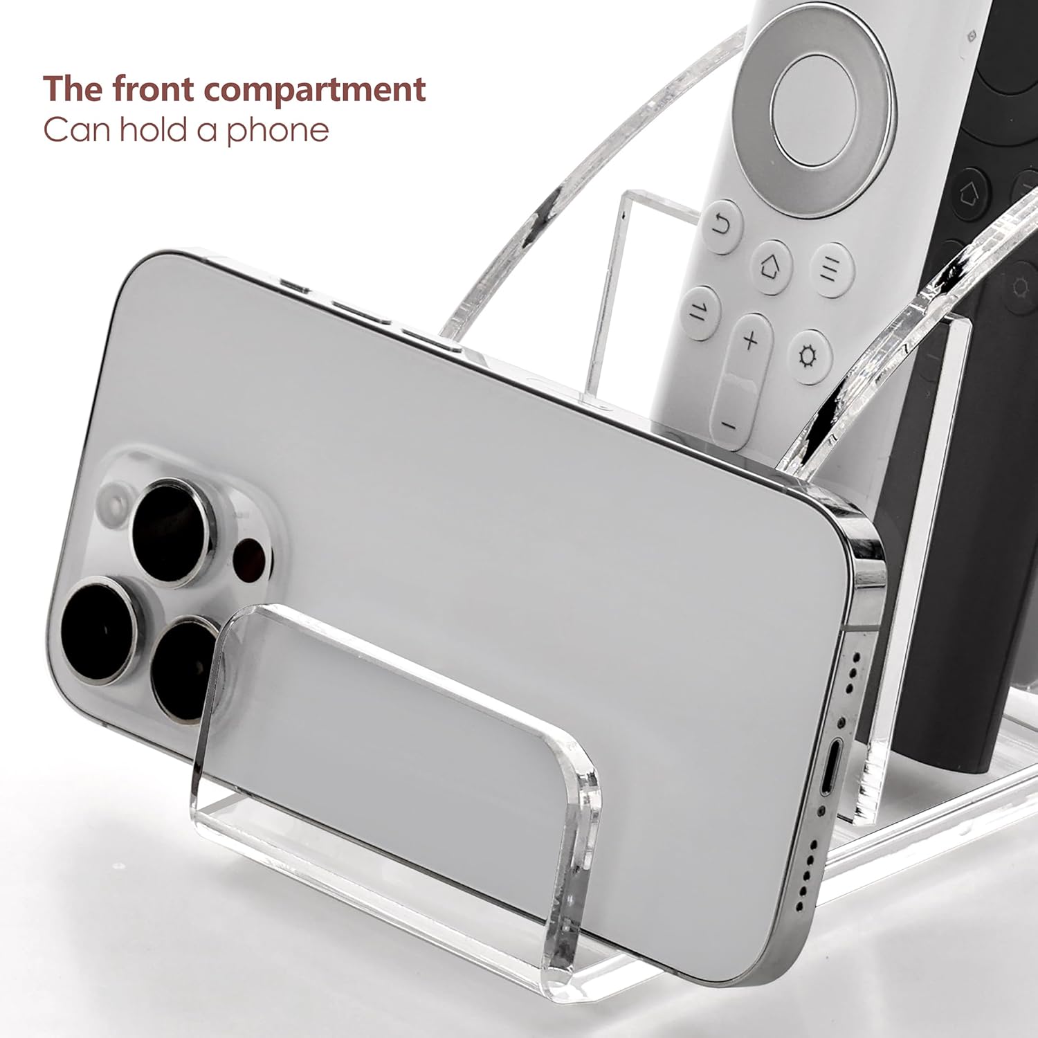 DINGHUO Acrylic 5 Compartments Remote Control Holder, Multi-functional Bedside Couch Living Home TV Remote Holder, Clear Desk Caddy Makeup Pen Organizer for Office Supplies Glasses Media Player