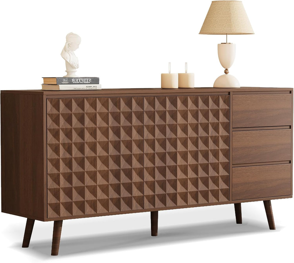 60" Buffet Cabinet with Storage, Sideboard Buffet Cabinet with 3 Drawers...