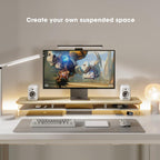Fenge Acrylic Monitor Stand Riser, 42.5 Inches Dual Monitor Stand with Metal Storage, 2 Tier Acrylic Computer Riser for Desk, Clear Laptop Stand for PC, Laptop, Printer, TV, Oak
