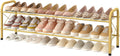 Hoctieon 2 Tier Shoe Rack for Closet, Durable Mesh Style Shoe Rack, Entryway Shoe Shelf, Shoe Storage Organizer for Hallway, Bedroom, Living Room, Wardrobe, Gold