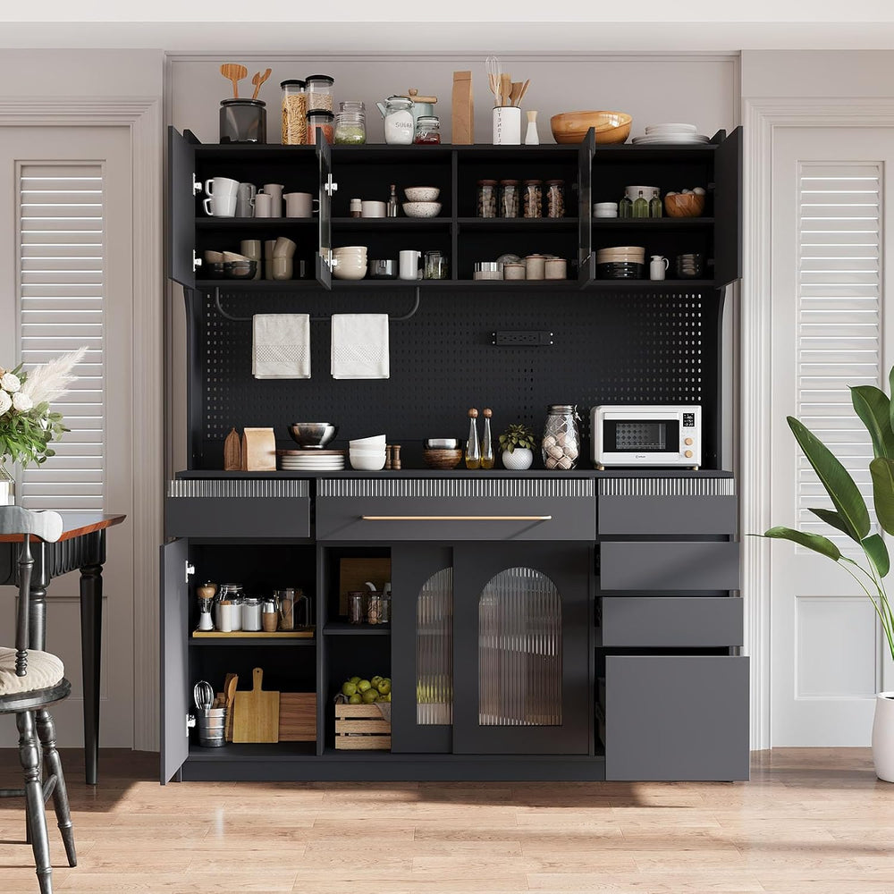 63'' W Freestanding Buffet Kitchen Pantry Cupboard with Hutch, Large ...