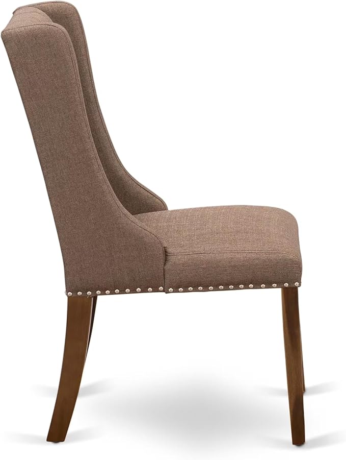 I3FO5-50N-18 - 5-Pc Mid Century Dining Set Consist of A Mid Century Table and 4 Brown Polyester Fabric Chairs with Button Tufted Back, Antique Walnut