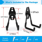 6 Pack Garage Hooks Heavy Duty - Supports 100 lbs, Utility Steel Garage Hanger & Organizer for Organizing Garden Lawn Tools, Ladders, Garden Hose, Digging Shovel, Bikes, Ropes