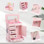 Jewelry Box for Girls 8.9 x 4.92 x 10.98 inch Large 5 Layer Music Box with Spinning Ballerina with Unicorn Necklace & Bracelet Set Jewelry Organizer for Kids Birthday Christmas Gift Pink