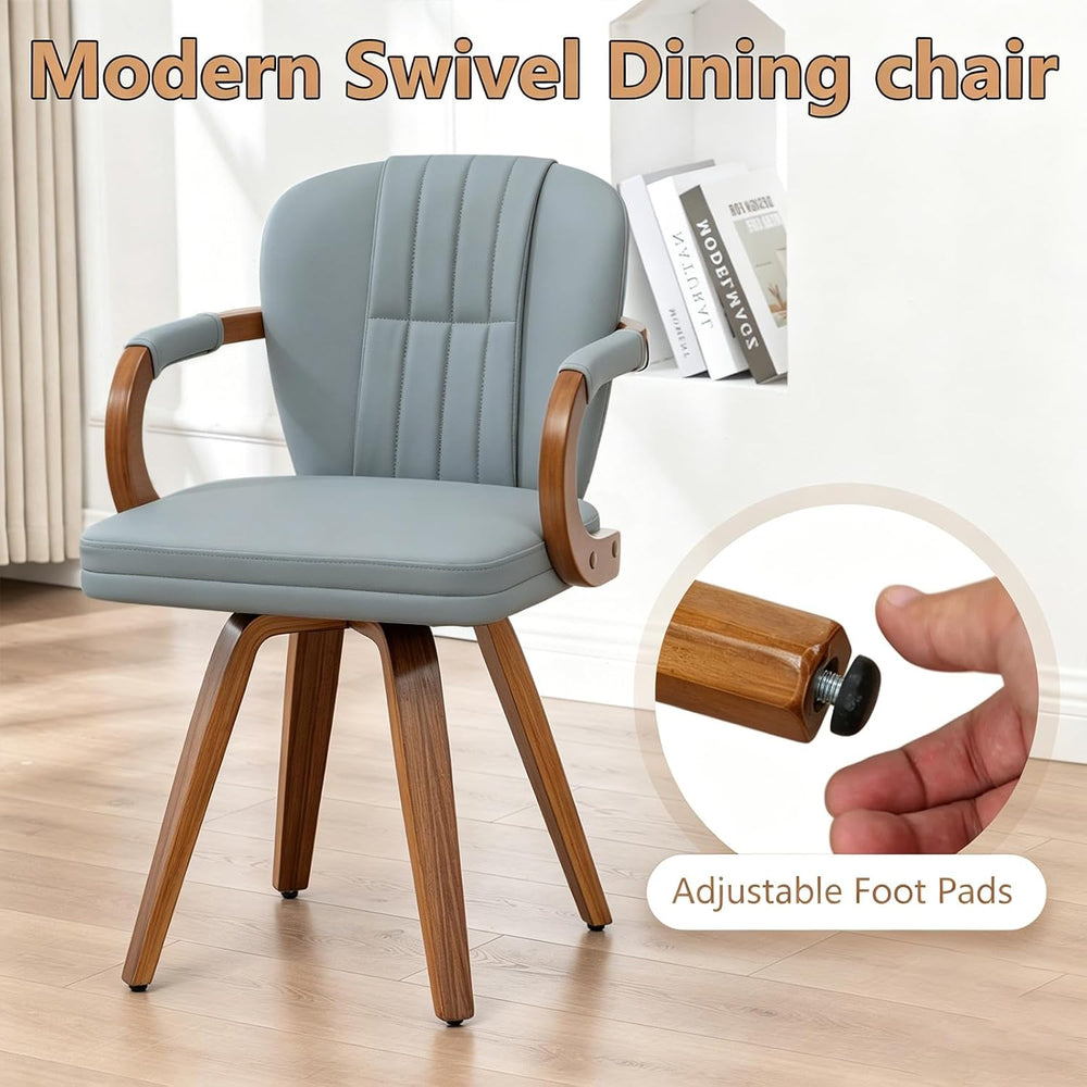 Swivel Dining Chairs with Arms | Mid Century Modern Blue Faux Leather Kitchen...