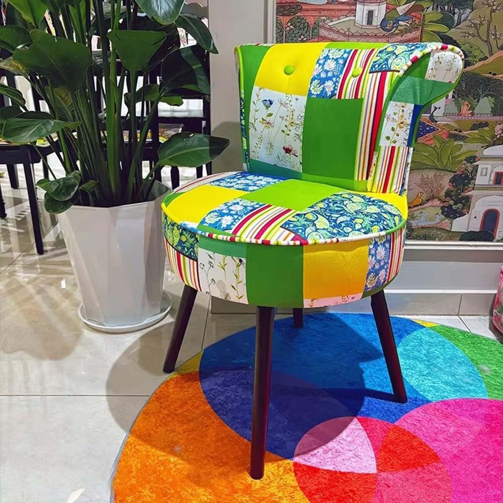 Etlegor Retro Wooden Makeup Chair, French-Style Dining Chair with Curved Upho...