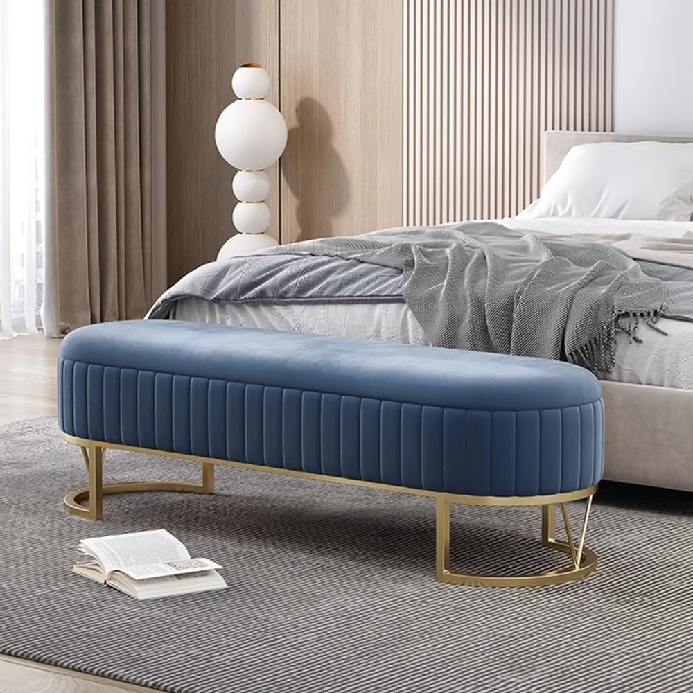 Modern Storage Bench Upholstered Bedside Stool with Metal Legs Modern for Liv...