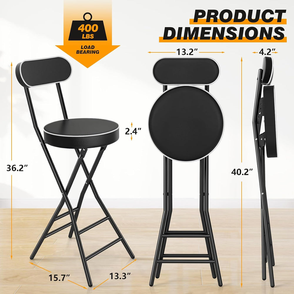 5Rcom 2 Pack Folding Stool, 24 inch Cushioned Padded Folding Bar Stool with B...