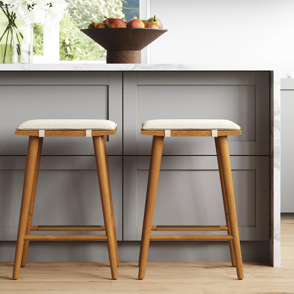 Nathan James Barker Counter Height Solid Wood Barstool with Upholstered Cushi...
