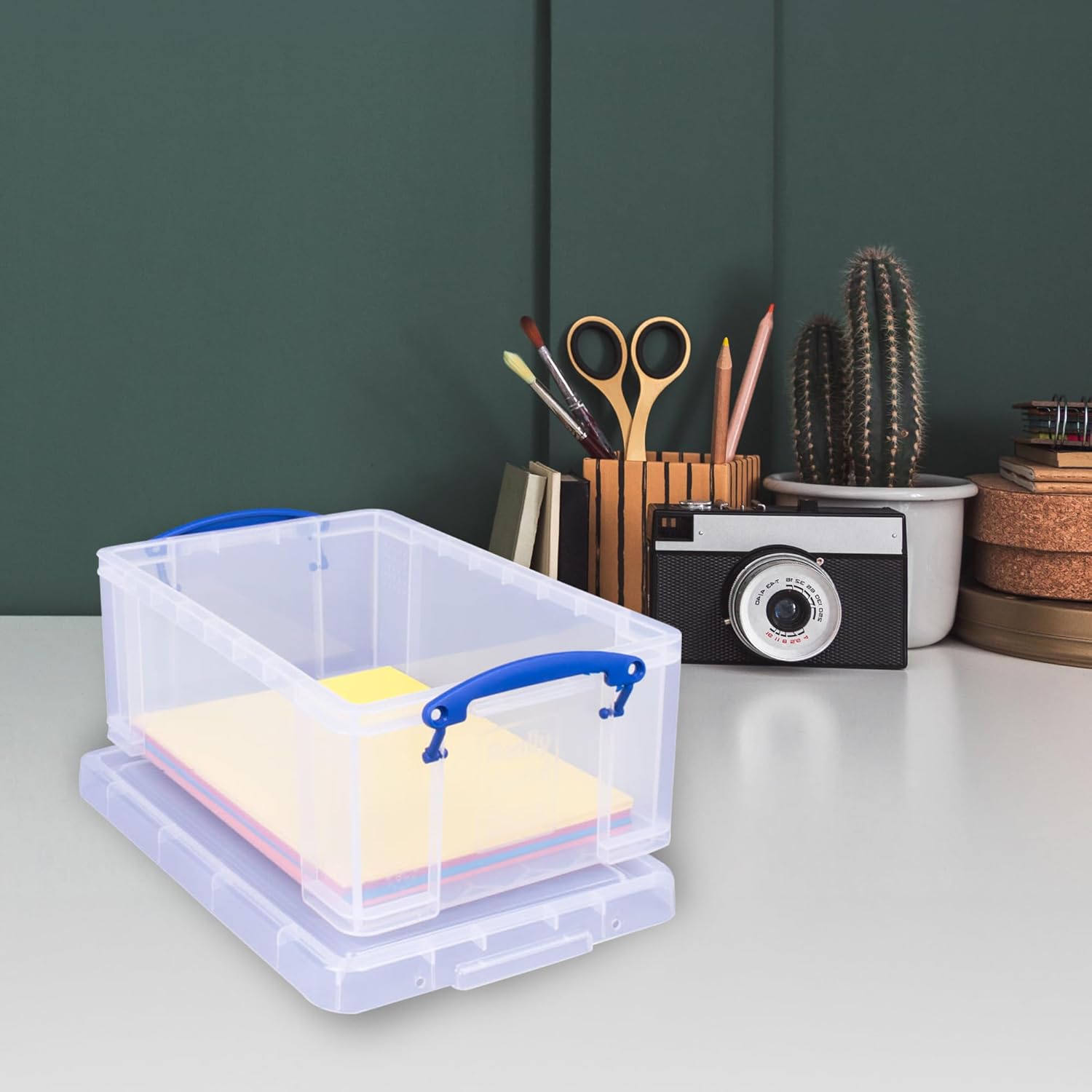 Really Useful Box Stackable 9 Liter Plastic Storage Container Bin with Snap Lid and Built-In Clip Lock Handles for Home & Office Organization (3 Pack)