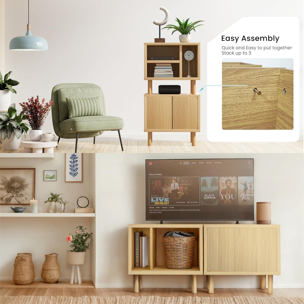 Home Zone Living Stackable Storage Cube End Table with Door or Shelf Options,...