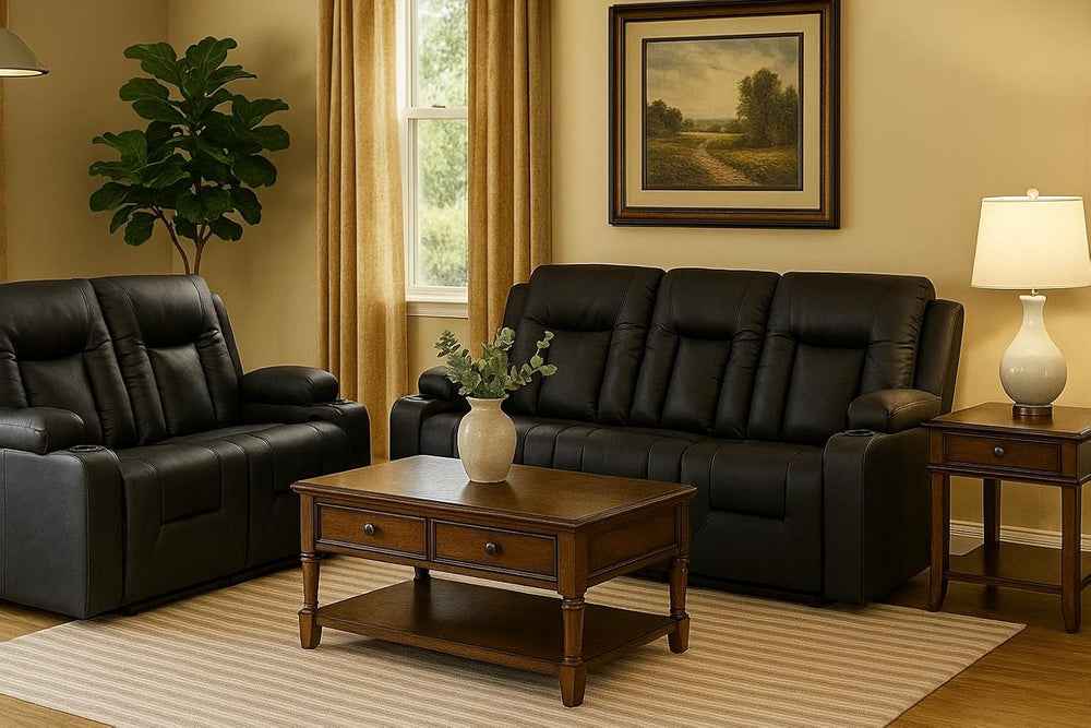 LUCKLIFE Faux Leather Recliner Sofa Set,Manual Living Room Furniture Sets | 3...