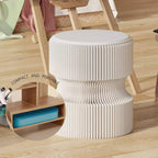 Foldable Paper Stool - Creative Accordion Design, Portable Expandable Round Stool for Home & Commercial Use, Footrest Seat for Entryway, Living Room or Retail Stores (Brown, H16in*D14in)