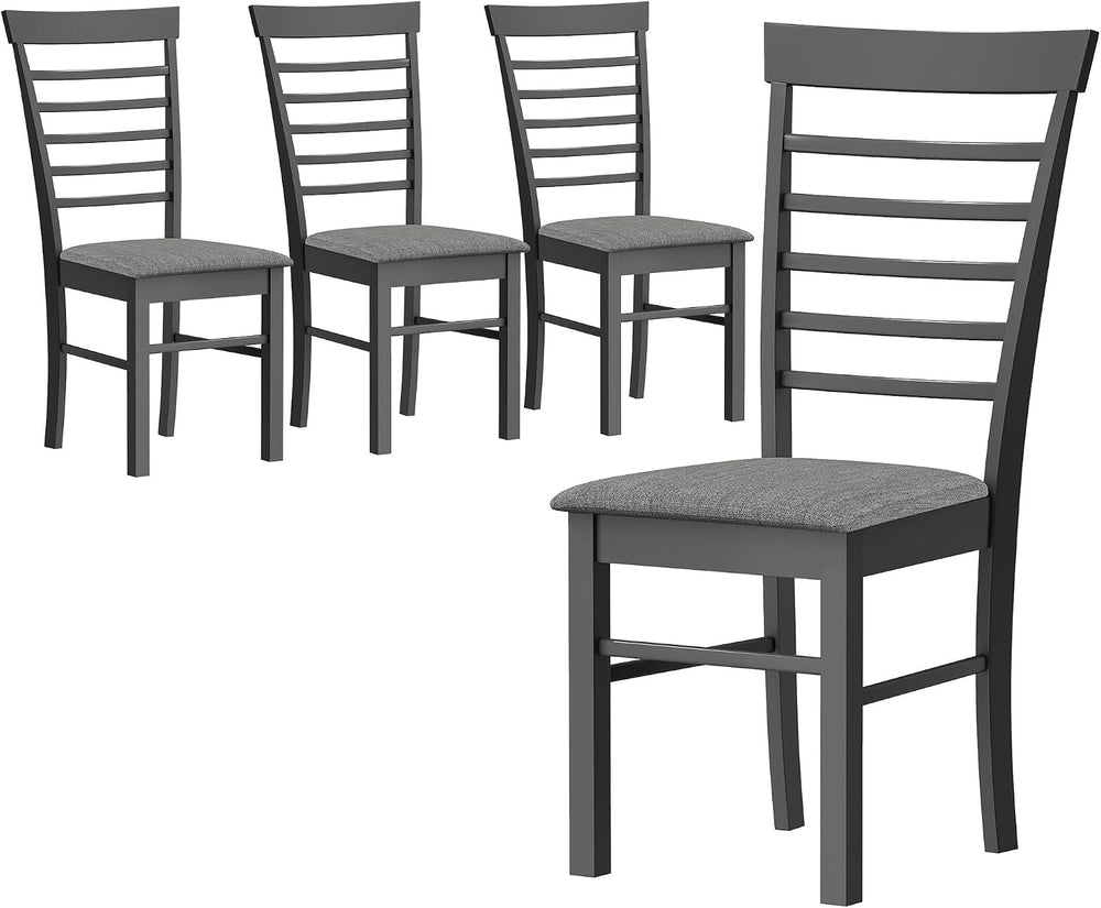 HOMCOM Wooden Dining Chairs Set of 4 Upholstered, Black and Gray