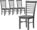 HOMCOM Wooden Dining Chairs Set of 4, Farmhouse Upholstered Kitchen Chairs with Rubber Wood Frame for Living Room, Dining Room, Black and Gray