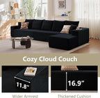 166.9" Cloud Sectional Couch with L-Shape Chaise, Upholstered Corduroy Couches Sleeper with Deep Seat, Modern Modular Comfy Sofa Chaise Longue for Living Room Bedroom, No Assembly Required, Black
