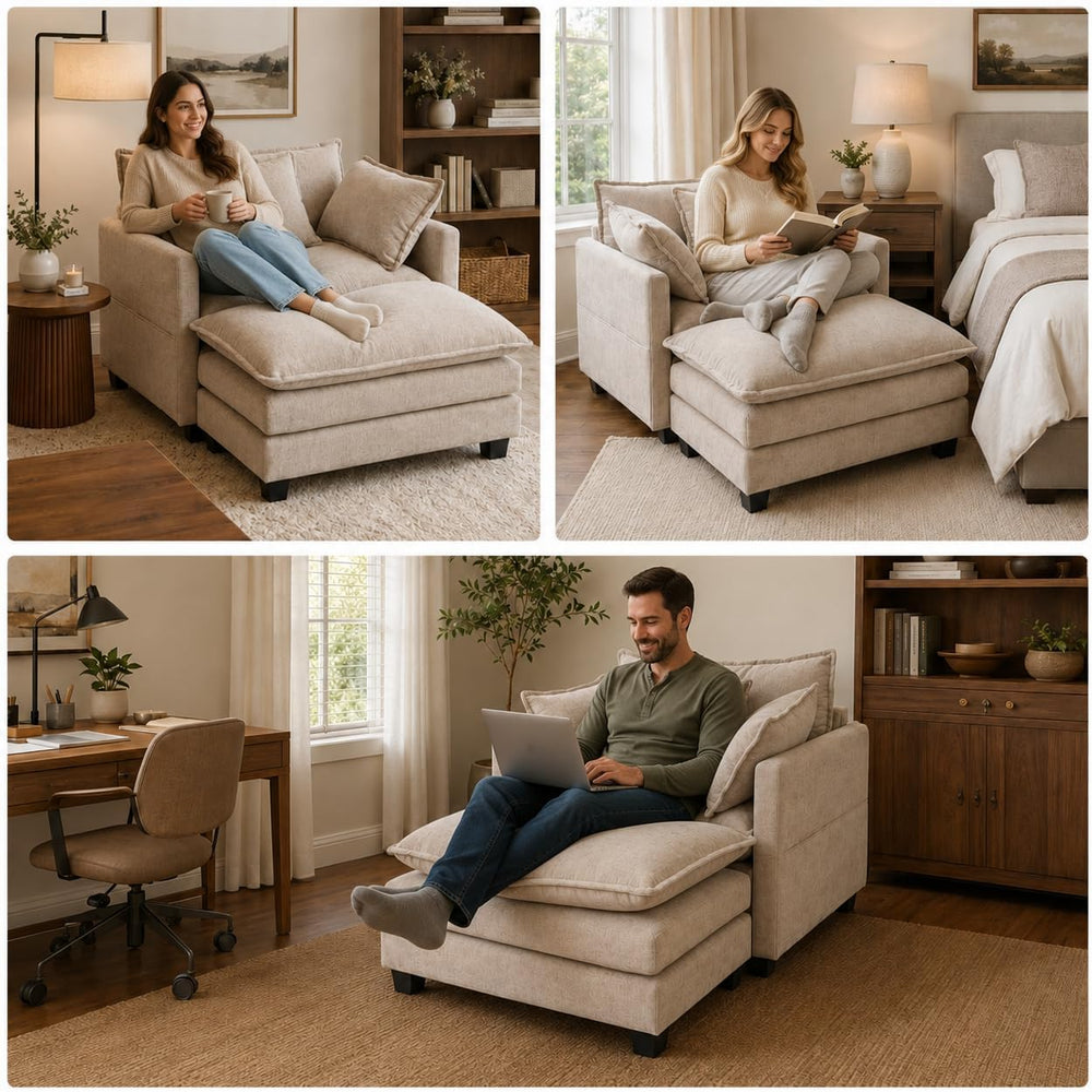 41" Oversized Chair with Ottoman, Chenille Reading Chair and a Half, Dee...